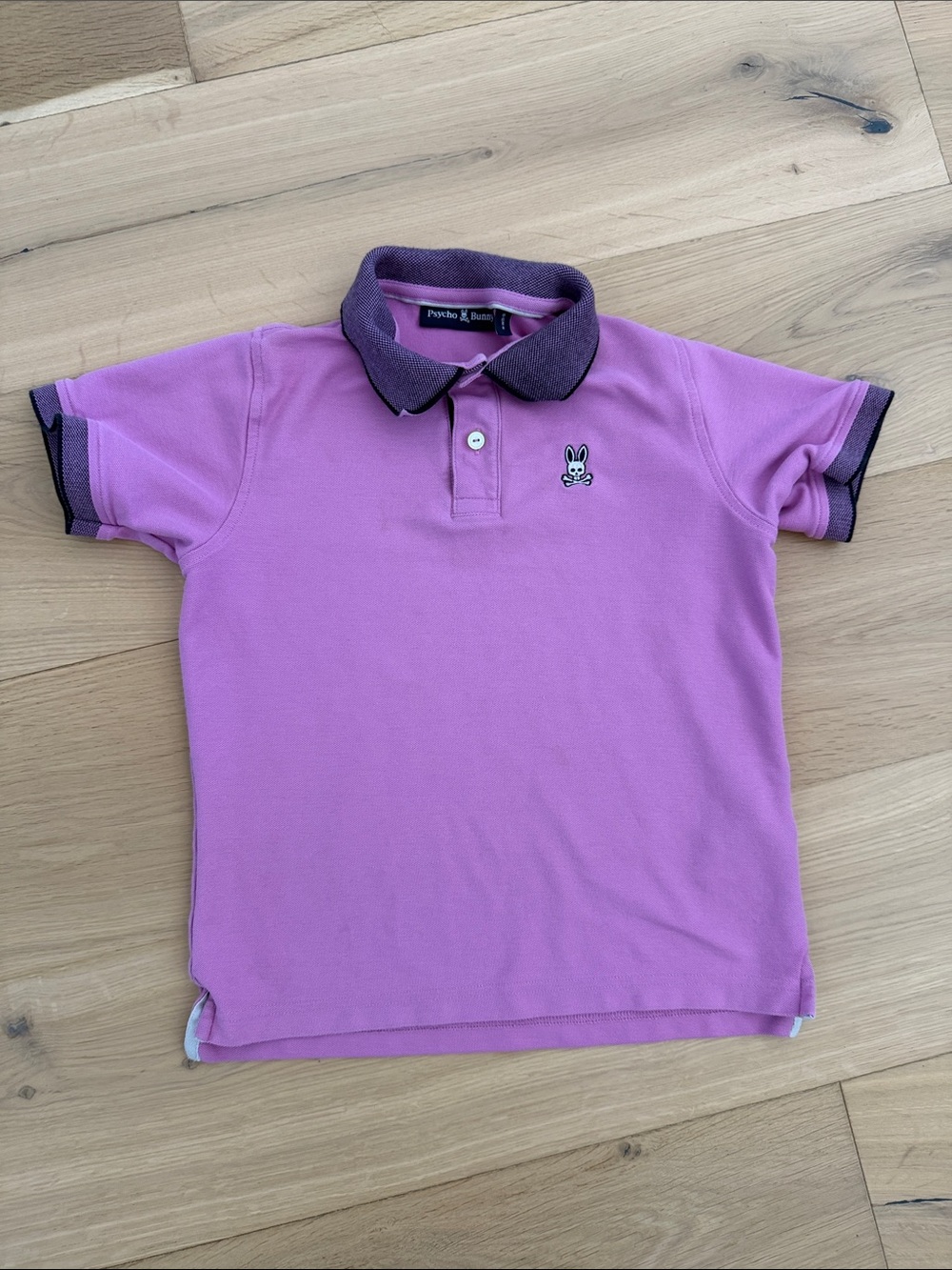 Psycho Bunny boys purple/Pink Polo with Purple Contrast Collar